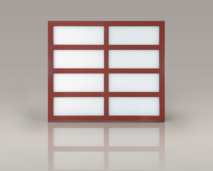 Clopay Avante Collection Red Garage Door with Frosted Glass