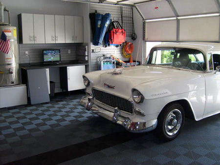 Interior garage makeover with carpeting