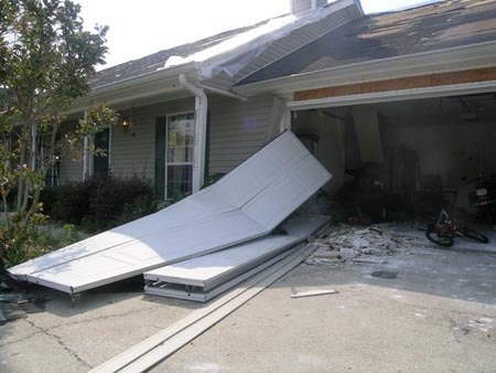 Blown out garage doors by a hurricane
